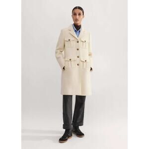 ME+EM Wool-Blend Military A-Line Coat in Natural (Size US 8)